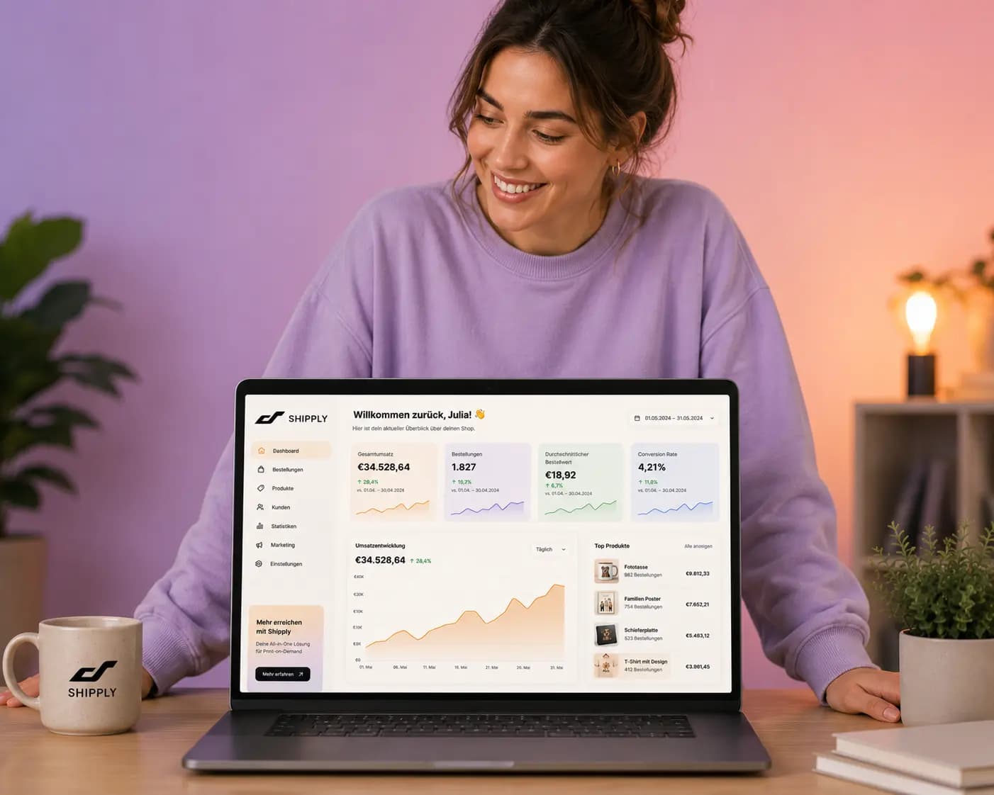 shipply-Dashboard mit Order-Übersicht und automatisch generierten Druckdateien