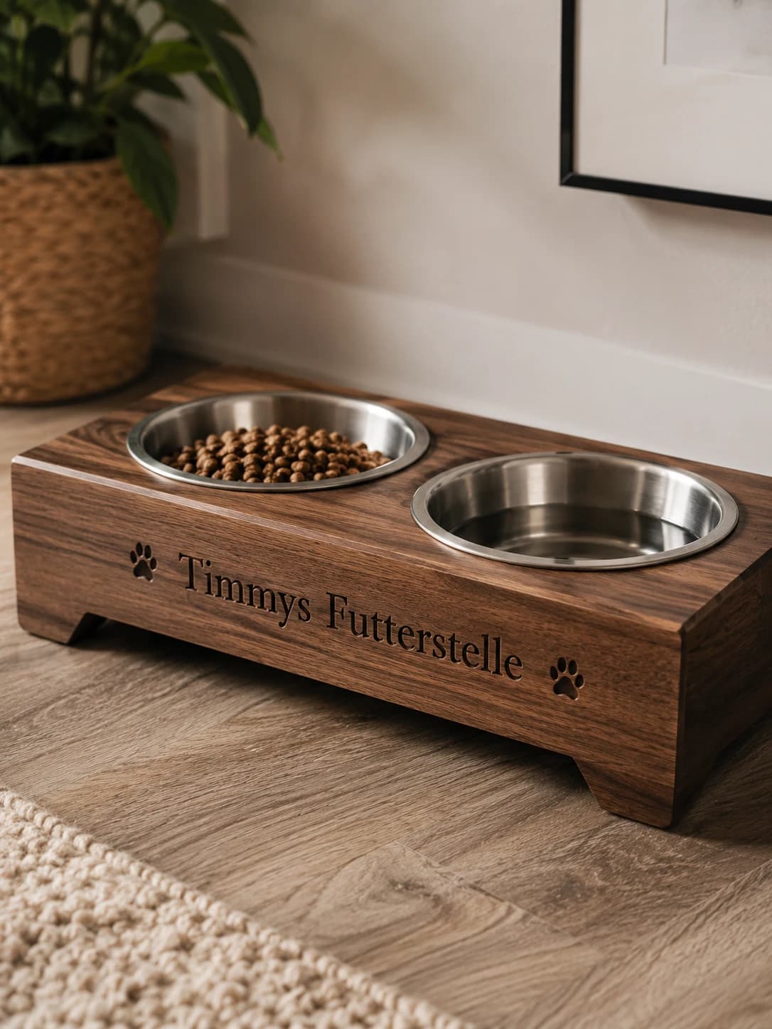Personalisierte Futterstelle für Tierfreunde — Holz mit individuellem Tiernamen