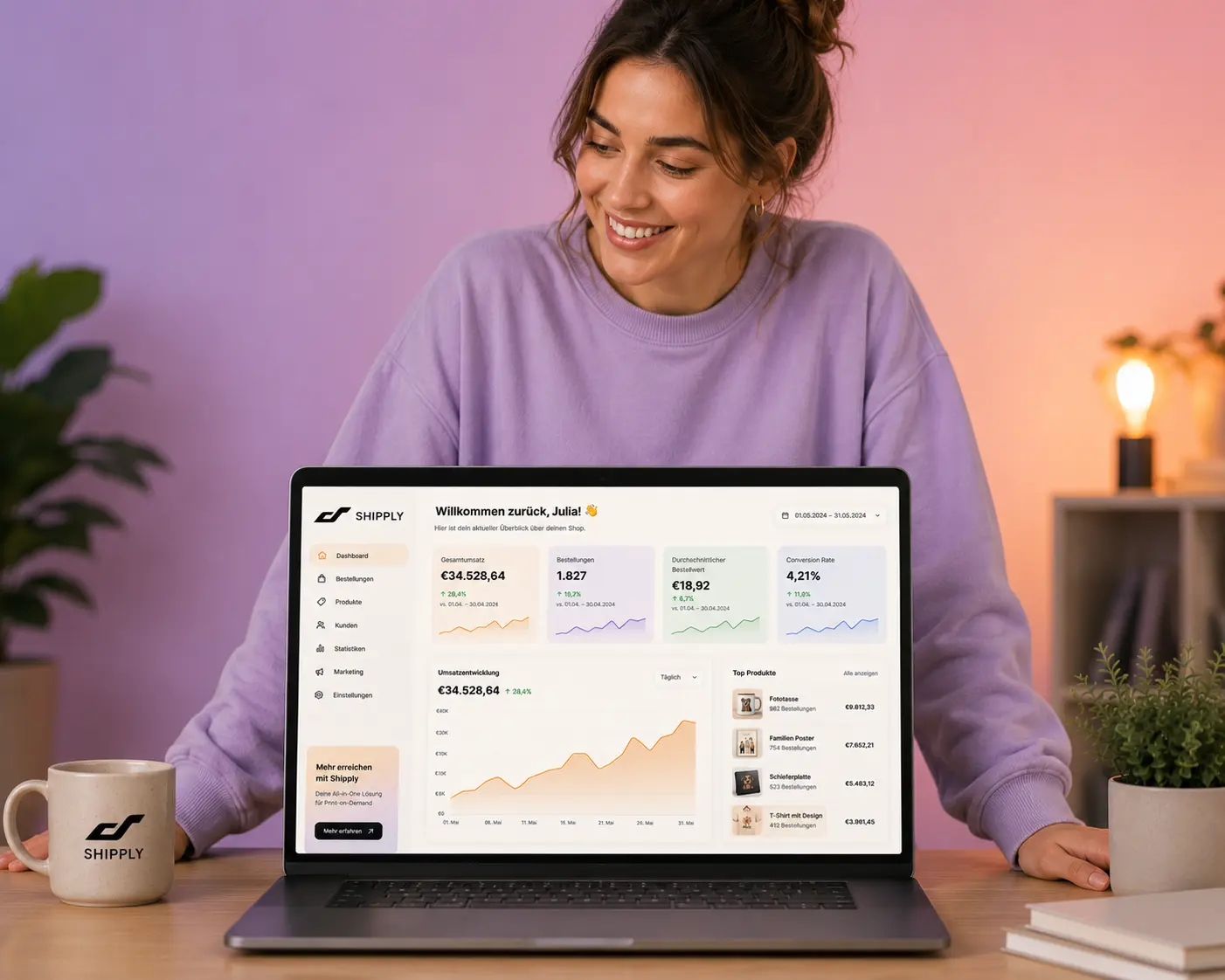 shipply-Dashboard: Umsatzübersicht, Top-Produkte, Marketing-Performance