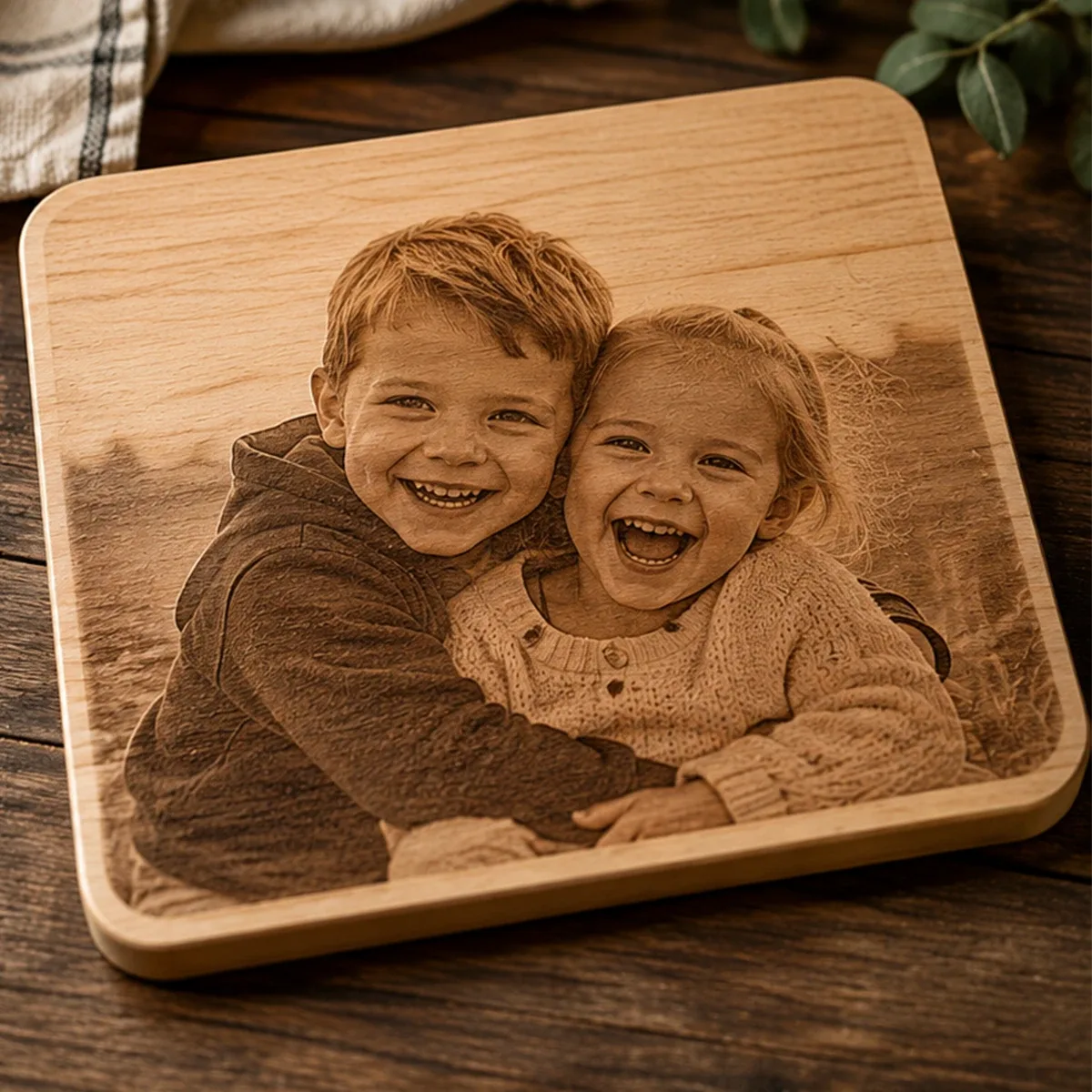 Graviertes Holzbrett — Premium mit Lasergravur