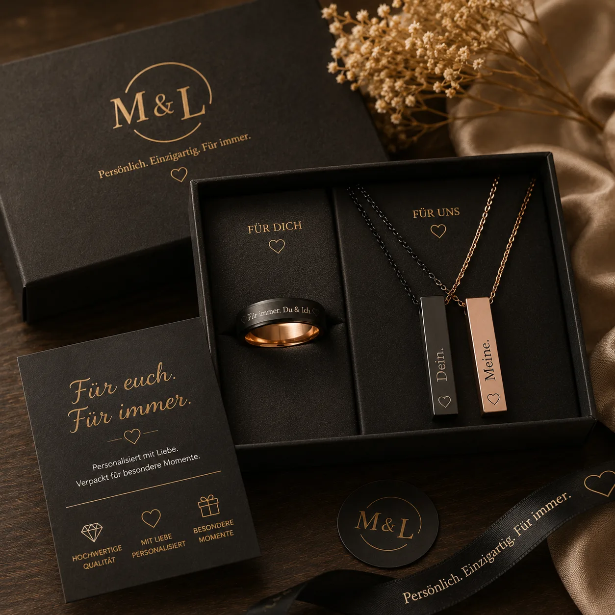 Ring und Halskette als Pärchen-Set mit Gravur