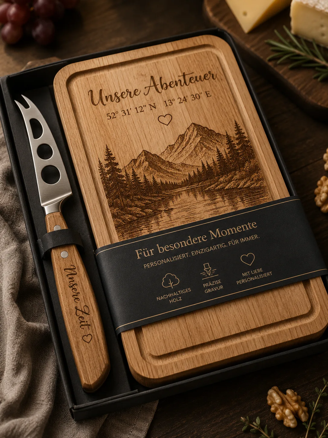 Holz-Brettchen-Set mit Banderole — gebrandetes Bundle