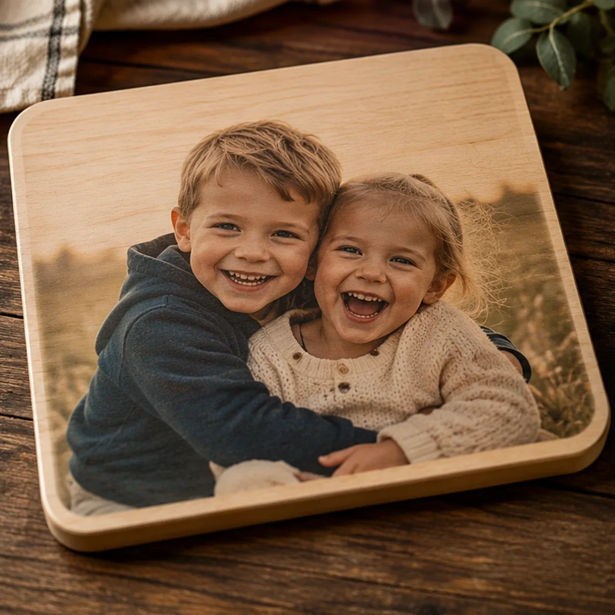 Holzschild mit UV-gedrucktem Farbmotiv — brillante Farben direkt auf rohem Holz