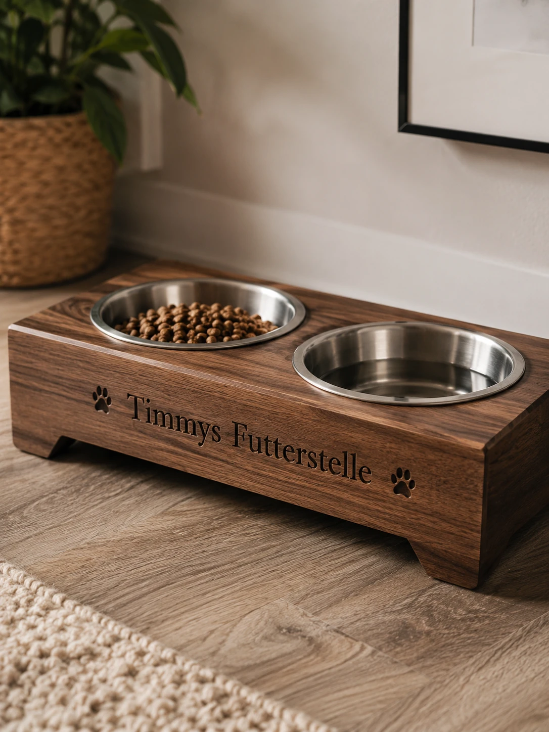 Personalisierte Futterstelle für Tierfreunde — Holz mit individuellem Tiernamen